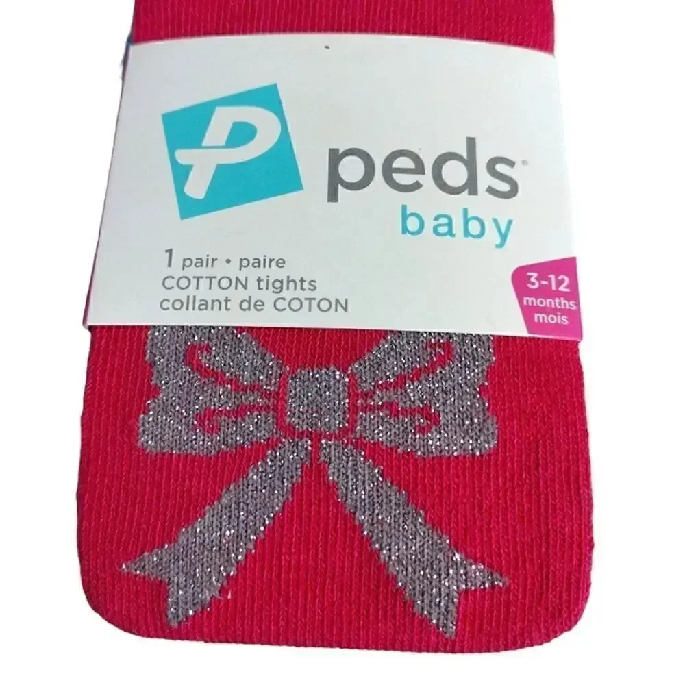 $9💥 Peds Baby 2 Prs Ivory & Pink Sparkly Cotton Tights 3- 12 mnths NWT